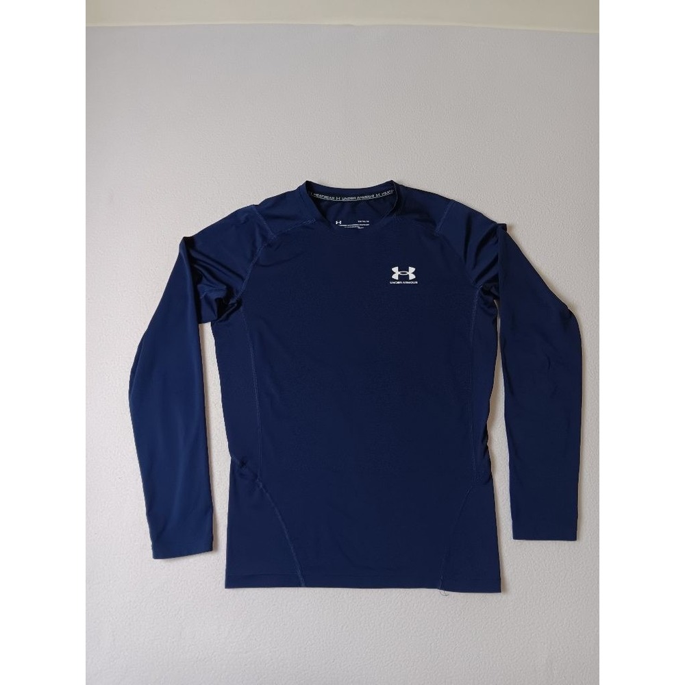 Under Armour HeatGear Compression Long Sleeve‎ Shirt Mens L Navy Blue Base Layer - Picture 1 of 5